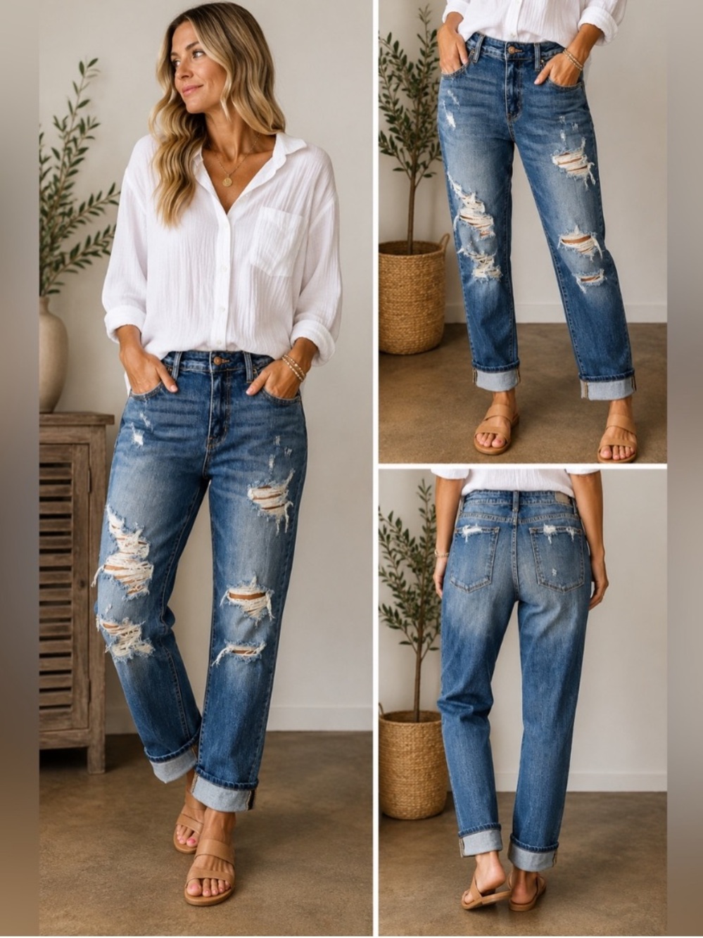 Judy Blue Boyfriend Fit Destructed Jeans Stretch Denim 5/27